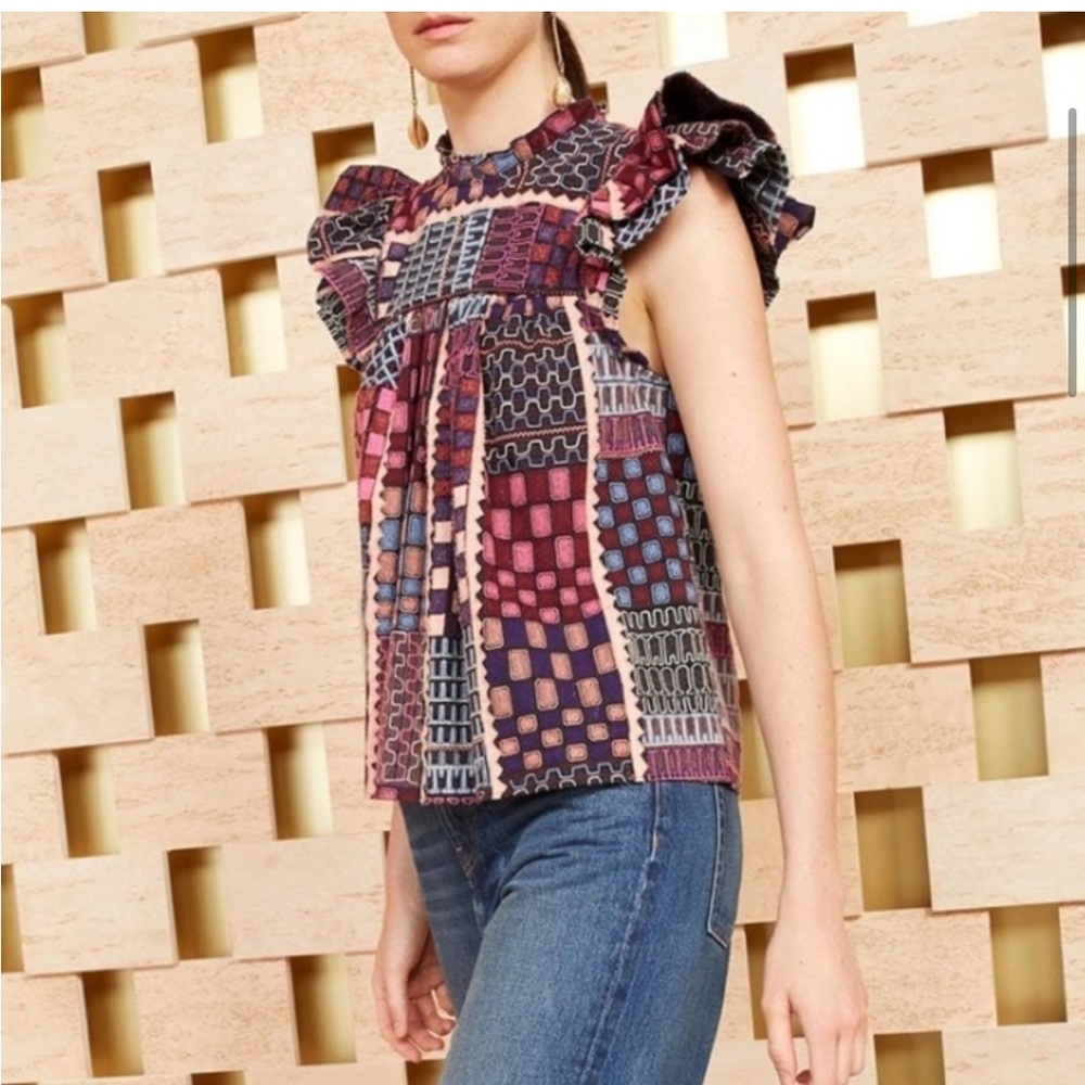 Euc Ulla Johnson Nanna Patchwork Pattern Top - image 1